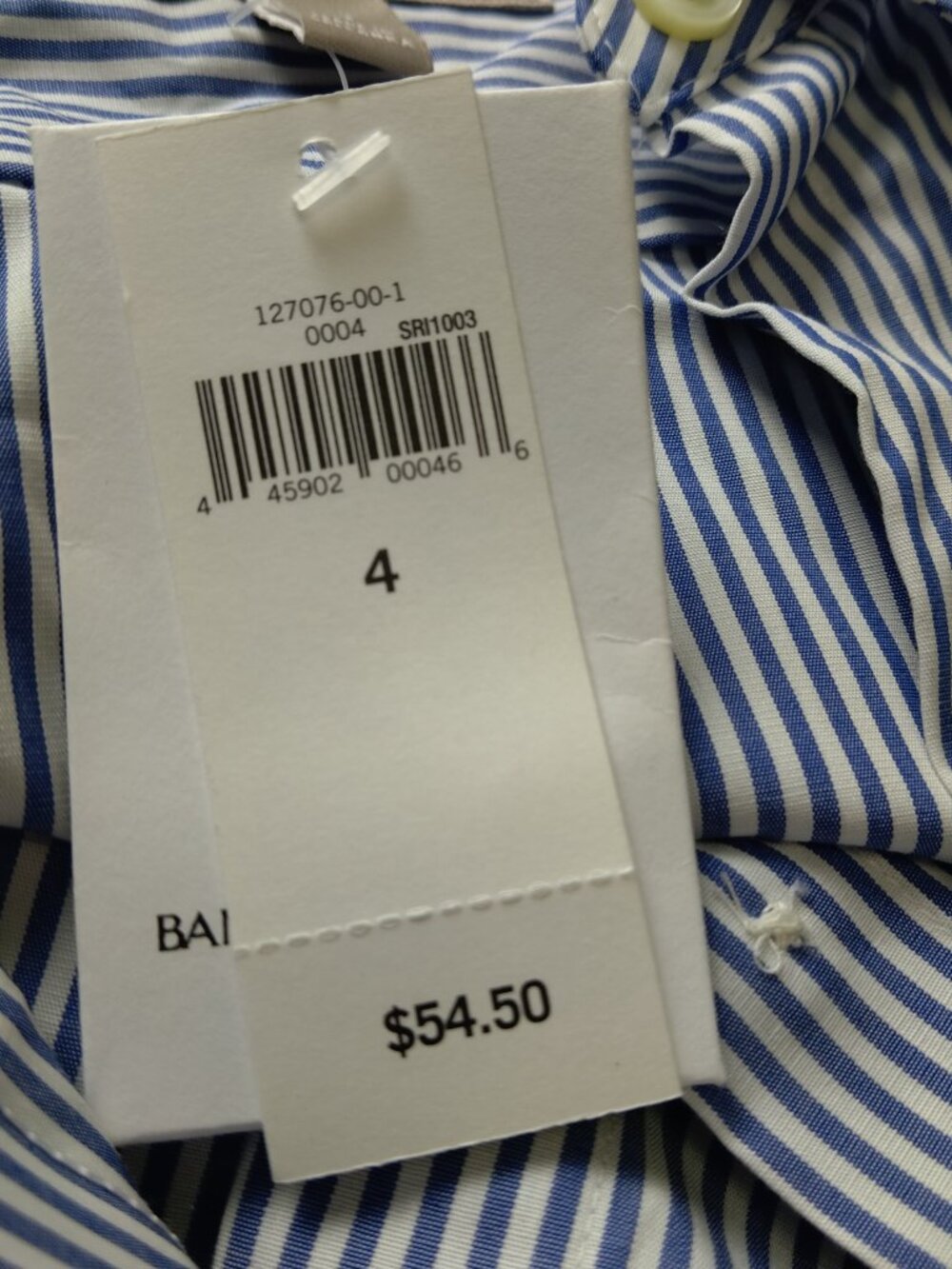 Banana Republic Size 4 Non-Iron Blue White Striped Button Front Collared Blouse - Picture 7 of 8